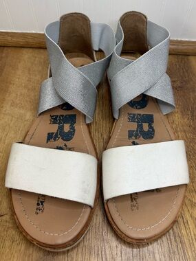 Sorel Ella Strappy Elastic White & Metallic, Leather Sandals Size 7